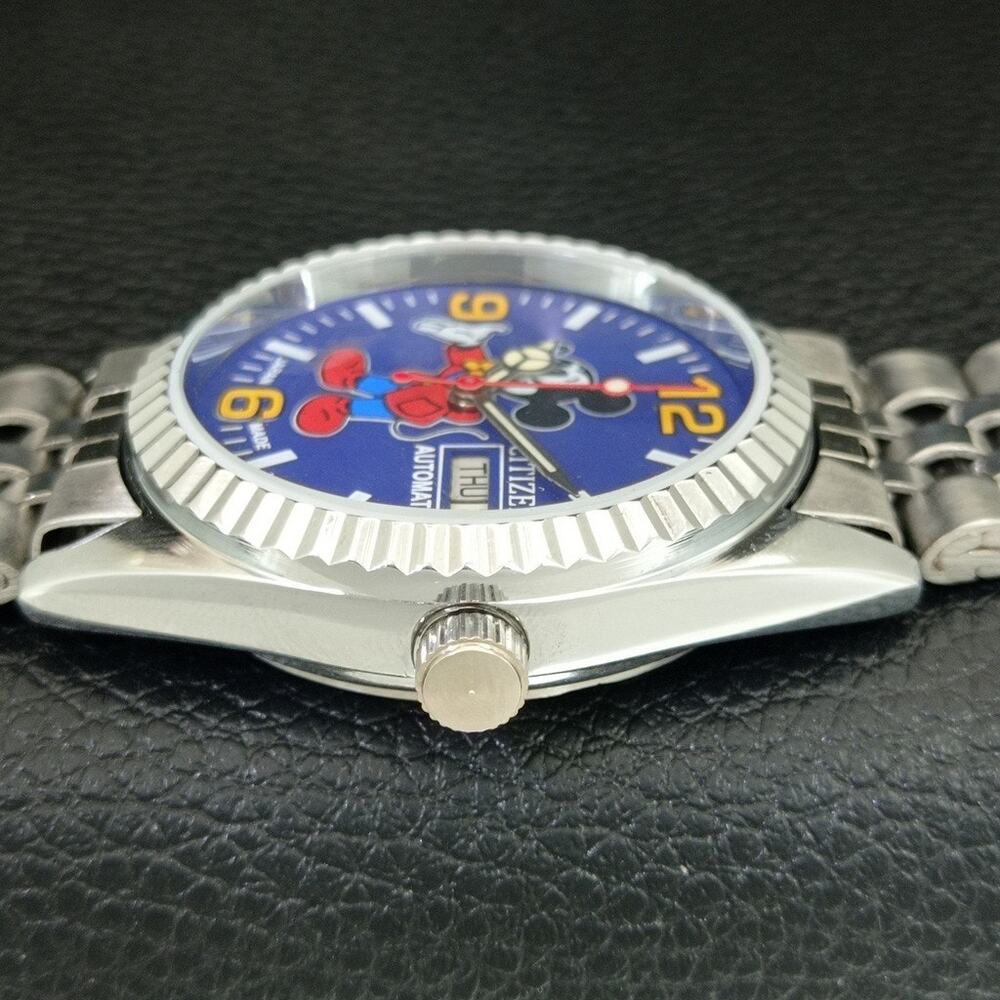 Vintage 1976 Citizen Automatic Mens Silver Watch W/daydate & Blue accents - Picture 5 of 10